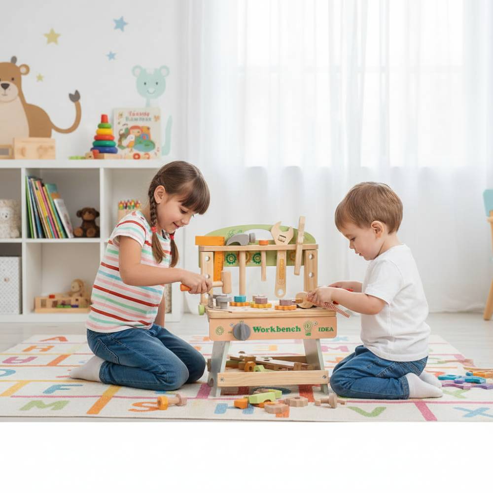 43pcs Wooden Pretend Play Kids Tool Bench Set Montessori Toys