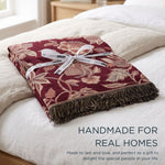 Pure Handmade 100% Cotton Heritage Floral Jacquard Bed & Sofa Throw Blanket, Maroon