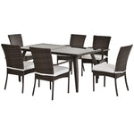 6 Seater Rattan Dining Set With Rectangular Glass Top Table | Brown
