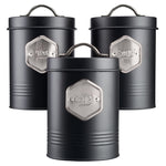 Tea Coffee & Sugar Canisters Bin Jar Storage 3pc Black/silver | Black