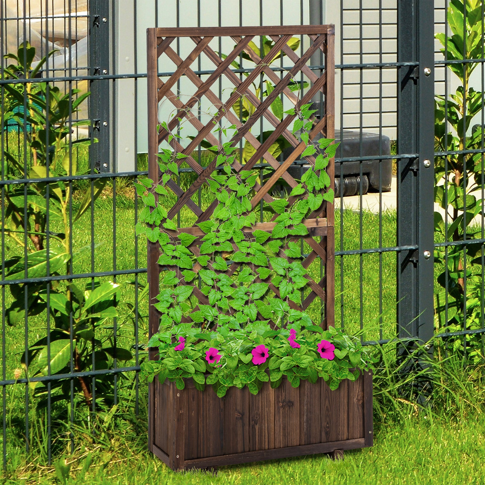 45l Garden Pine Planter W/ Trellis | Chocolate