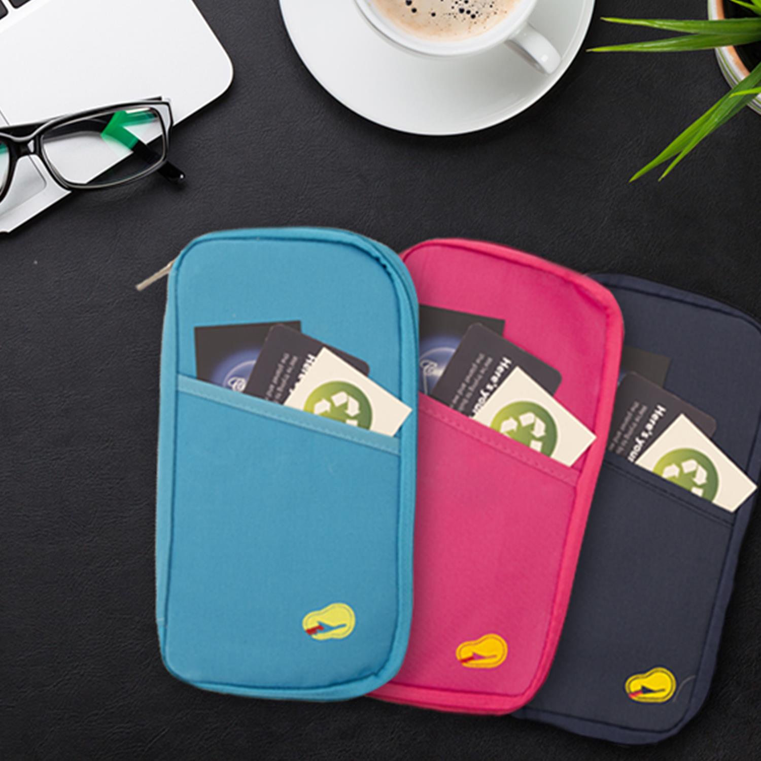 Aquarius Travel Document Passport Holder Organiser Zip Up Holiday Wallet - Pink