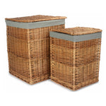 Light Steamed Square Laundry Basket With Grey Sage Lining | Set-of-2