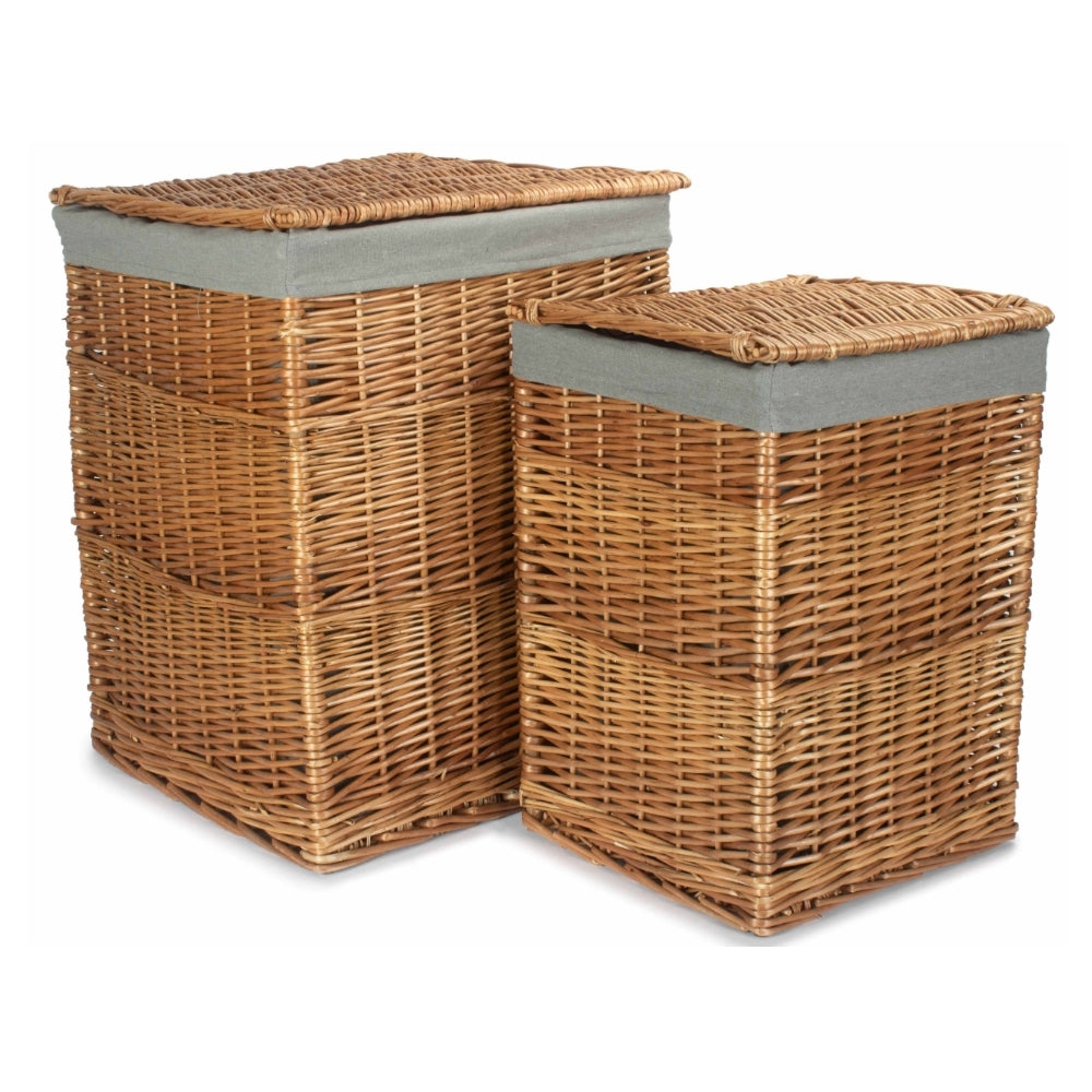Light Steamed Square Laundry Basket With Grey Sage Lining | Set-of-2