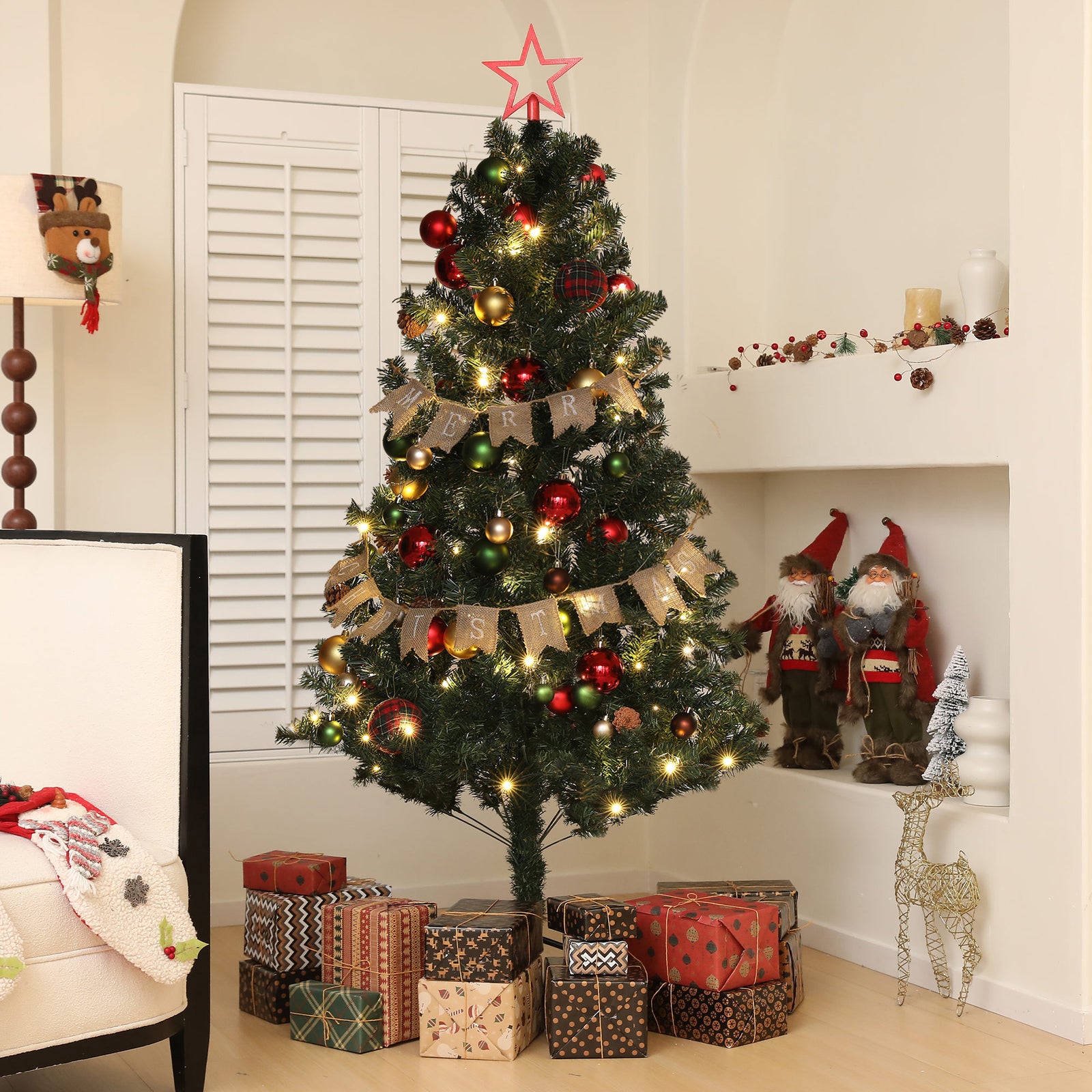 5/6ft Artificial Christmas Tree With Led Blue Red/Blue | 6ft | Red