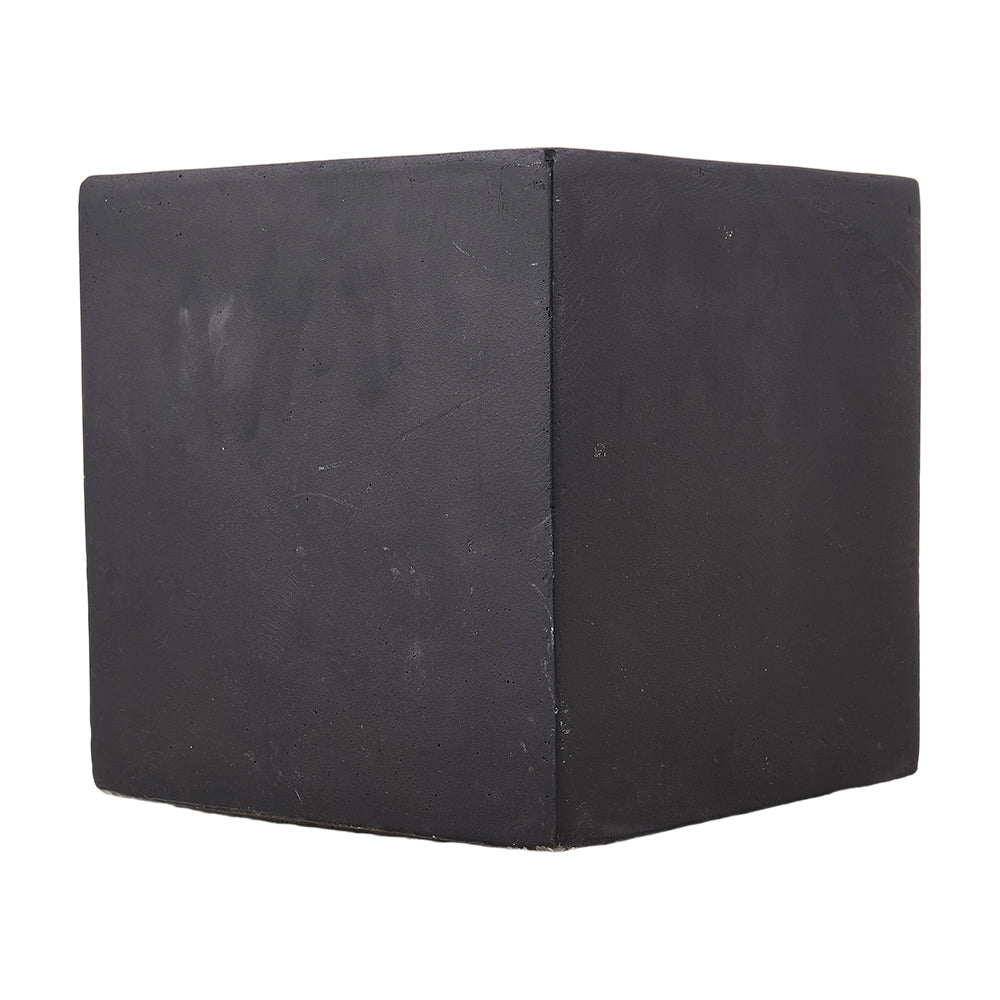 Cube Shaped Cement Planter Flower Pot With Drainage Holes | Small | Black
