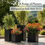 Zinc Galvanised Tall Square Planter | 40cm x 40cm x 100cm | Matte Black