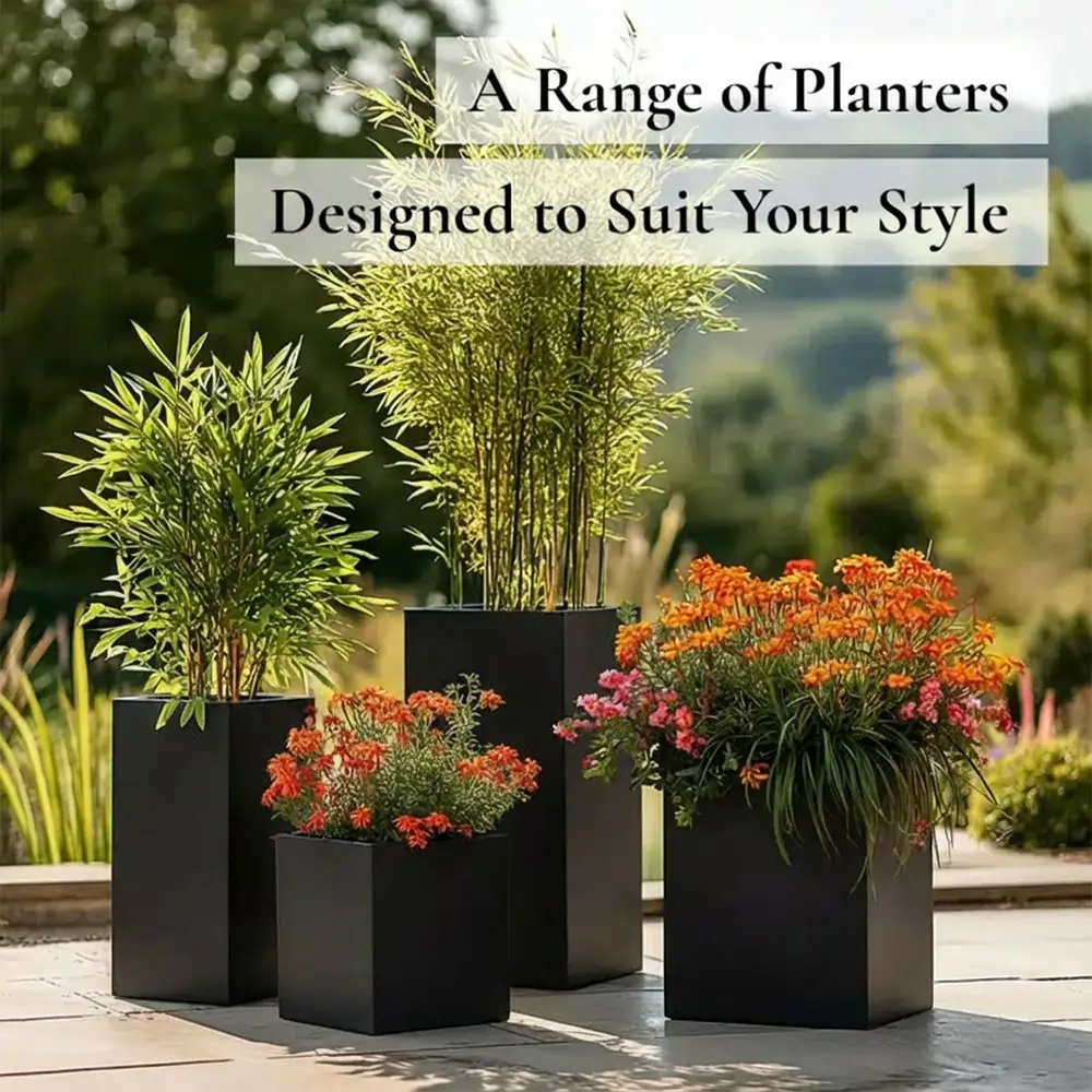 Zinc Galvanised Tall Square Planter | 40cm x 40cm x 100cm | Matte Black