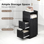 Slim Bedside Table Storage Nightstand With 2 Drawers & Open Shelf | Black