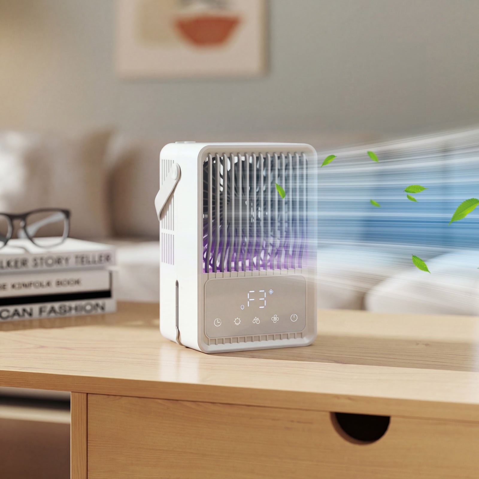 4-in-1 Mini Air Cooler With 7 Colour Rgb Light, Cooling Fan | White