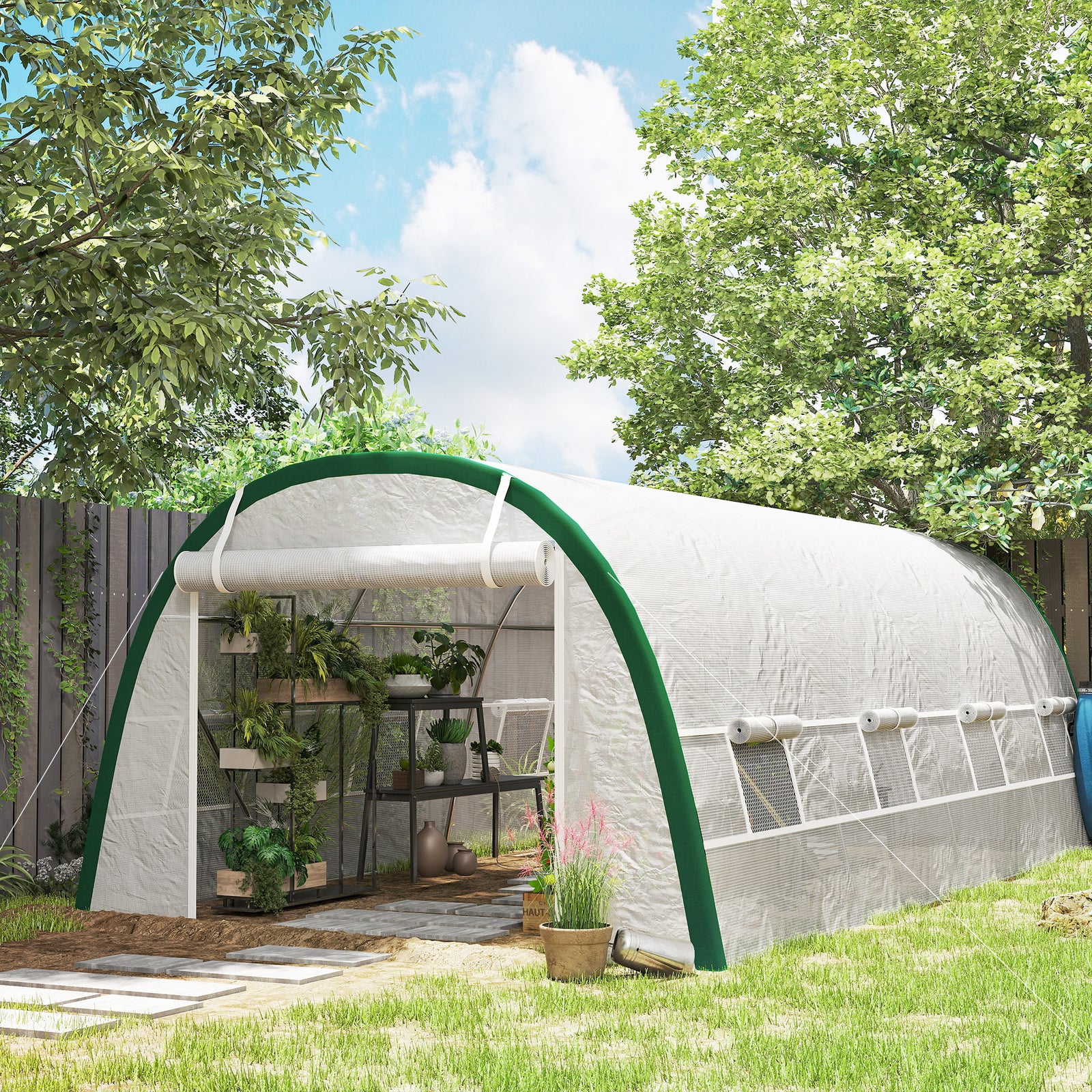 Outsunny Polytunnel Greenhouse Tunnel Warm House Tent With Pe Cover