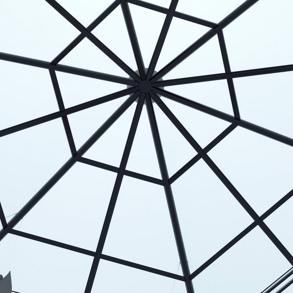 Hexagon Hardtop Gazebo With Curtains, 3.8m Outdoor Metal Frame Pavilion With Semi-transparent Pc Roof For Garden & Patio