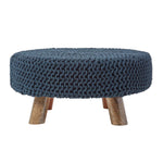 HOMESCAPES Black Large Round Cotton Knitted Footstool On Legs