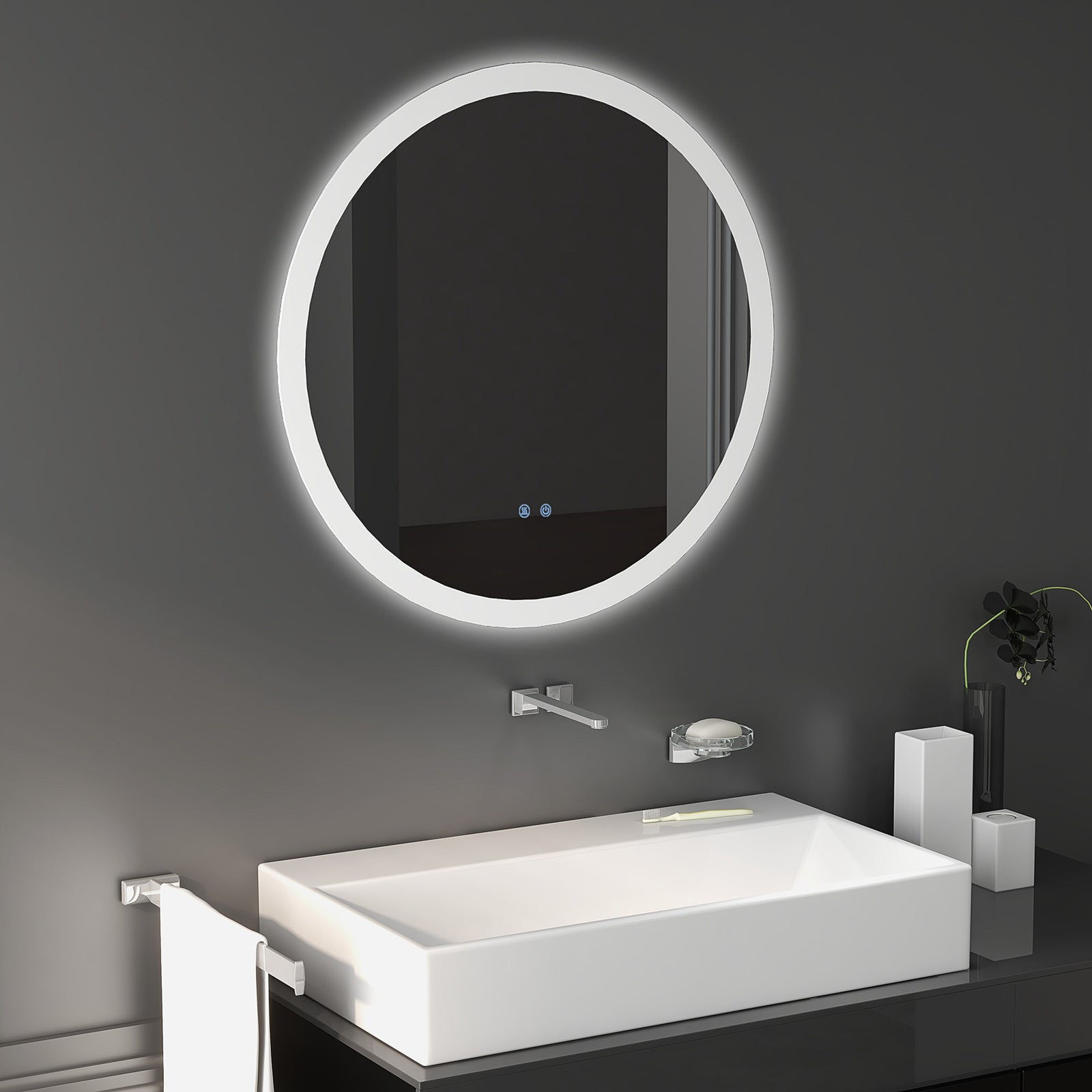 60x60/70x70cm Illuminated Bathroom Mirror Defogging Film | Medium | Silver