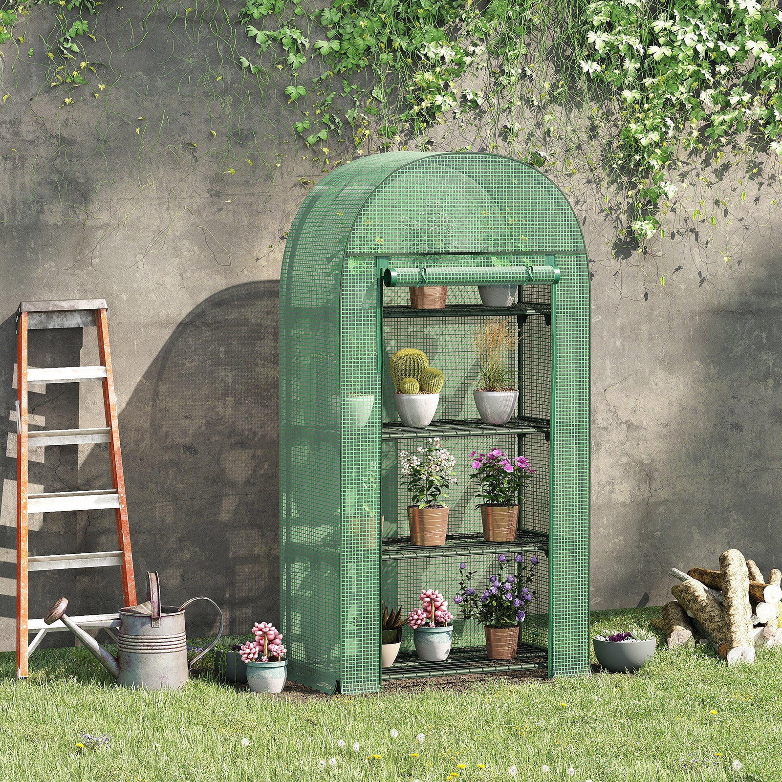 80 X 49 X 160cm Mini Greenhouse Portable Green House With Shelf | Green