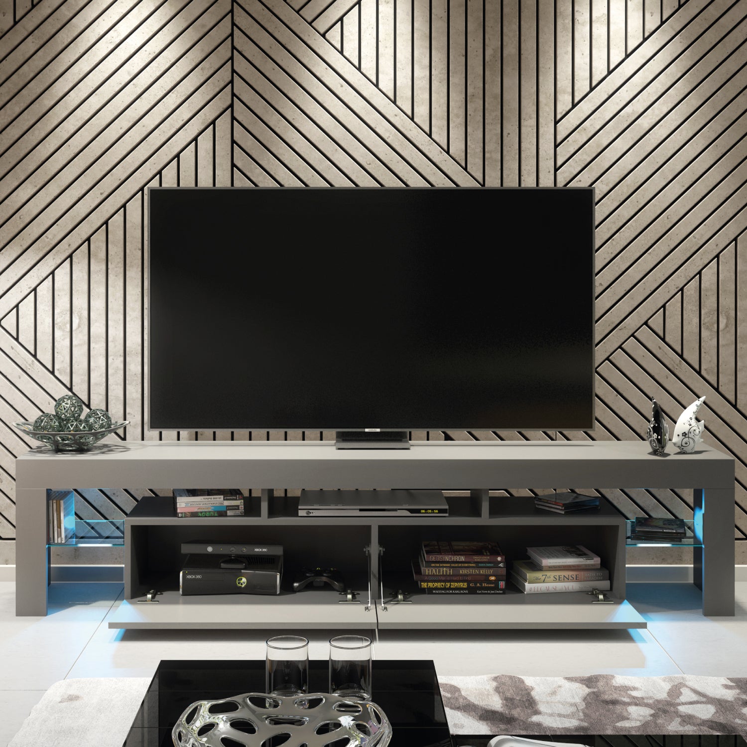 Nova Tv Unit 200cm With Led Lights | Dark Grey