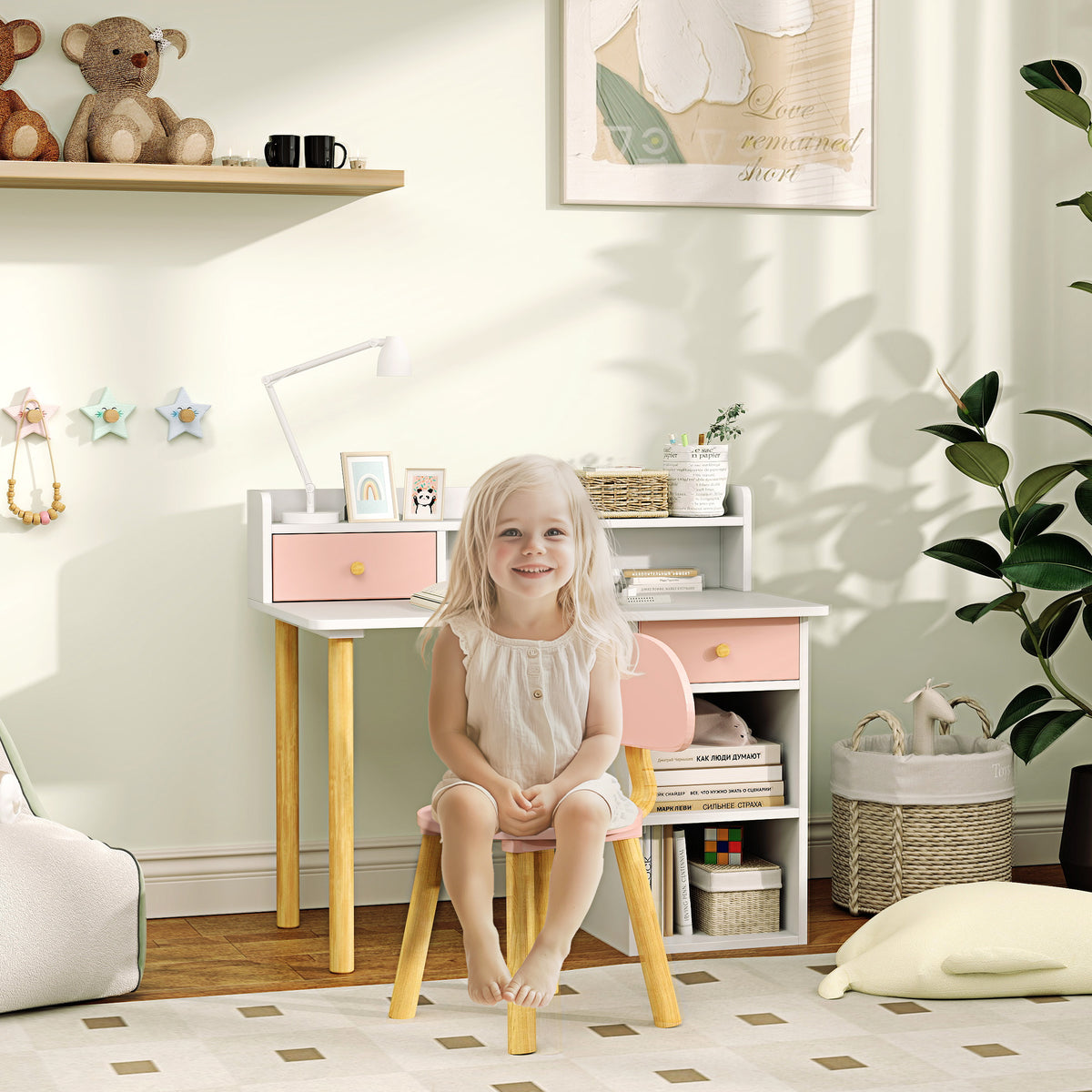 Kids Desk And Chair Set For Studying, Reading, Drawing | Pink