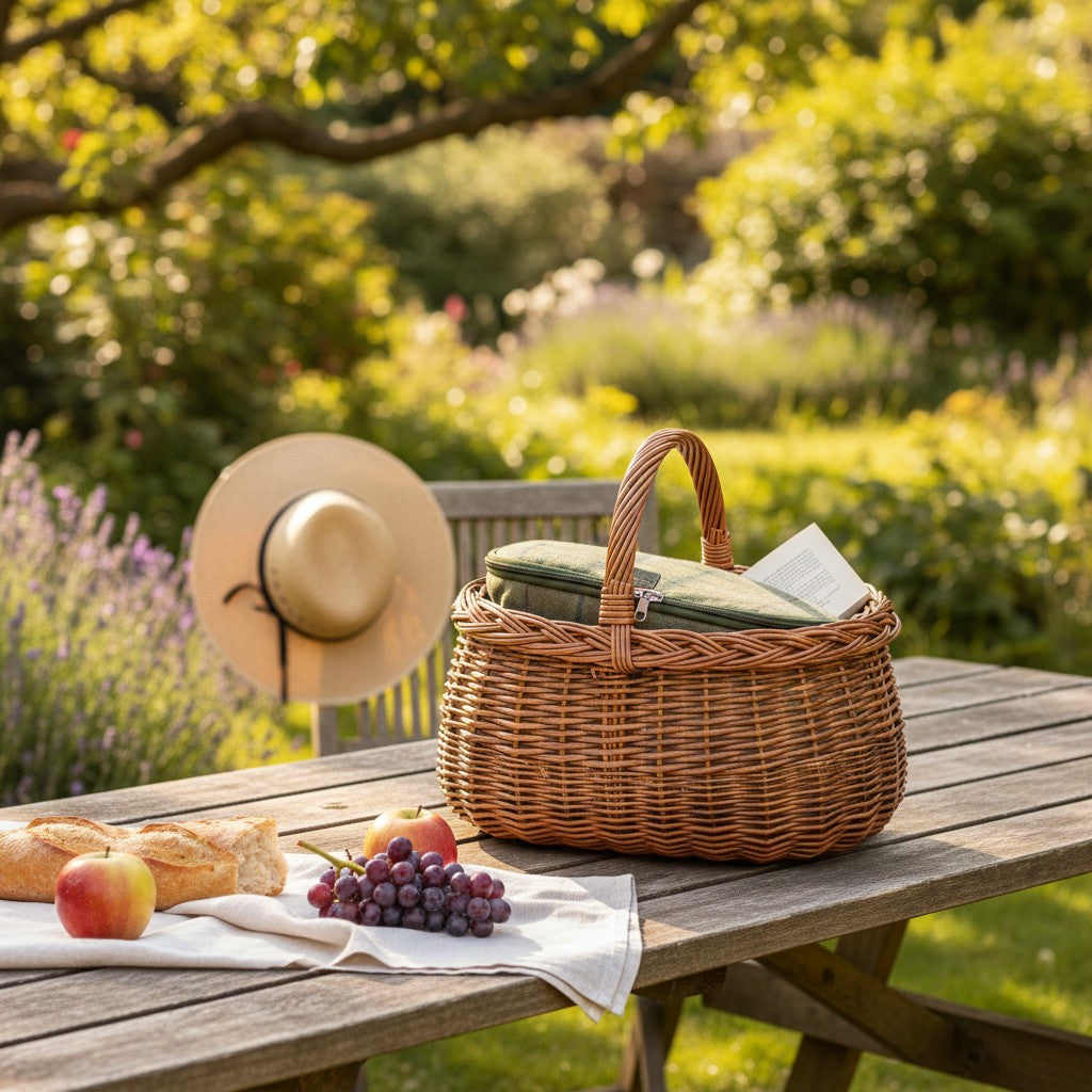 Wicker Deluxe Car Basket With Fitted Cooler