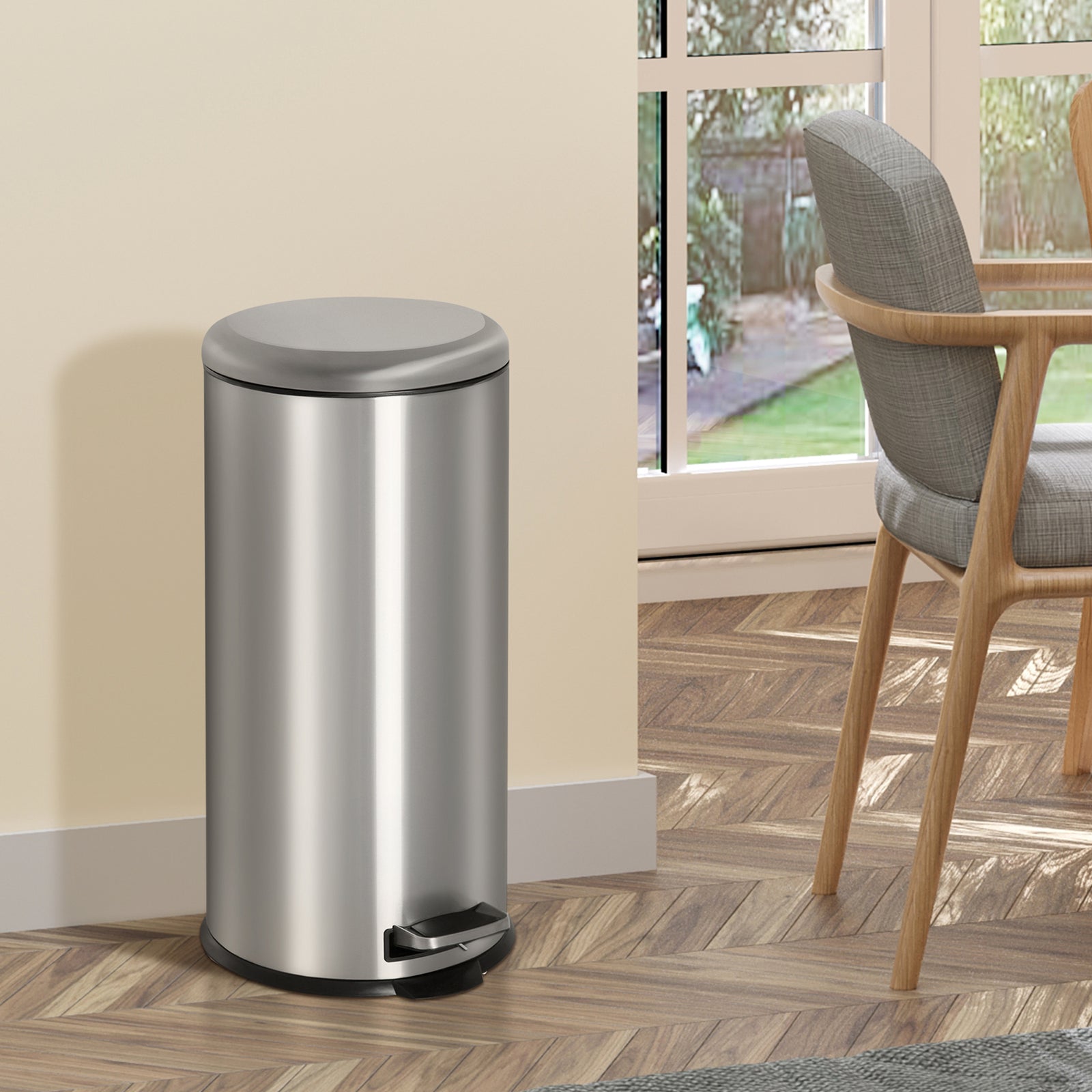 Foot Pedal Bin Stainless Steel Metal Waste Rubbish Lid