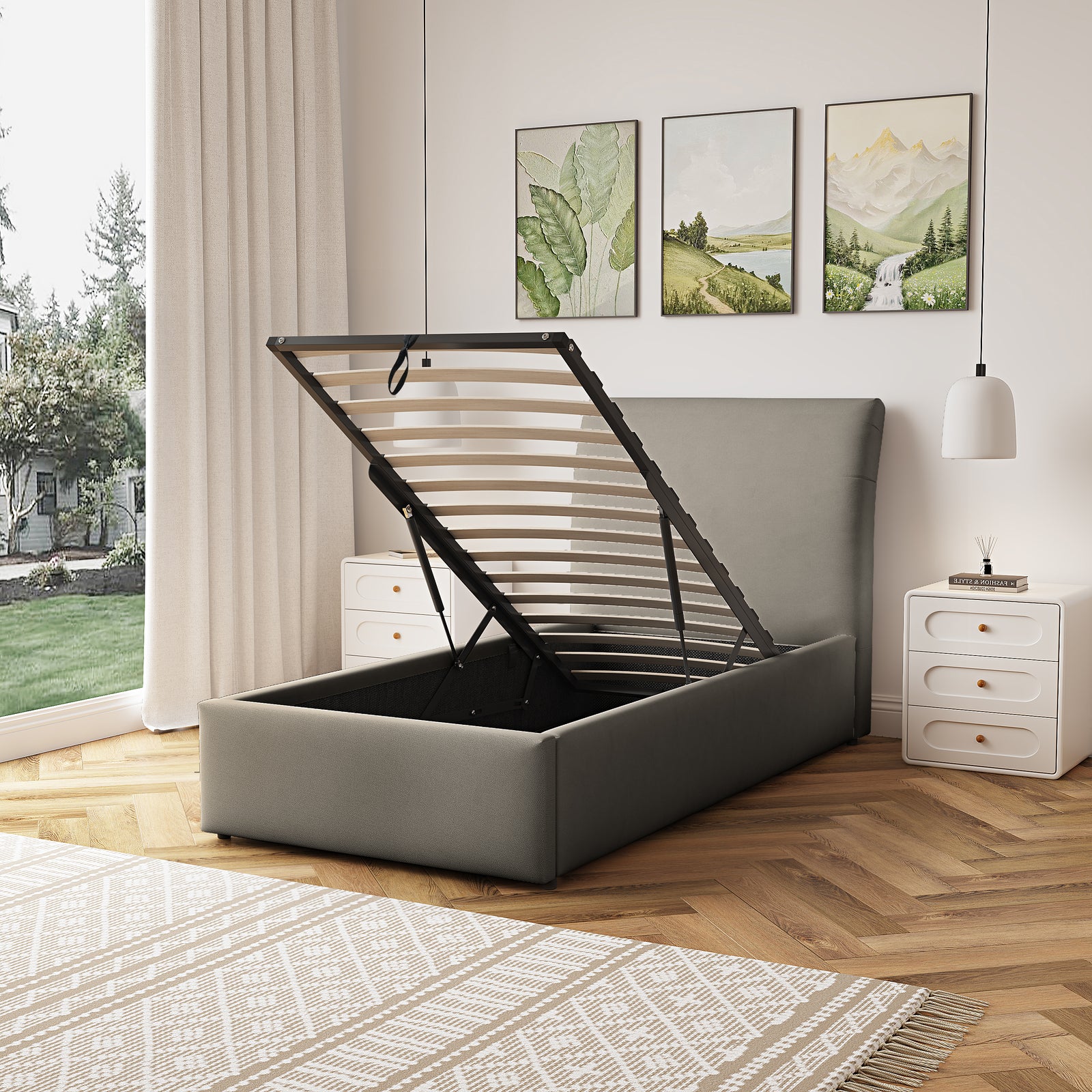 Bethany Fabric Ottoman Bed Frame | Single | Light Brown