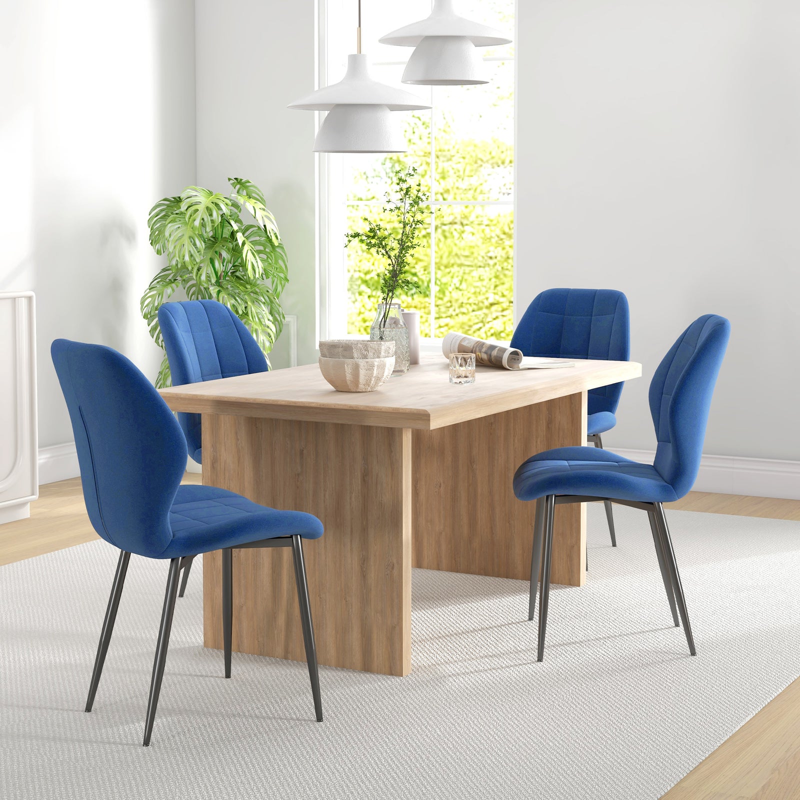 Dining Chairs Set Of 4, Flannel Upholstered Kitchen Chairs | Blue