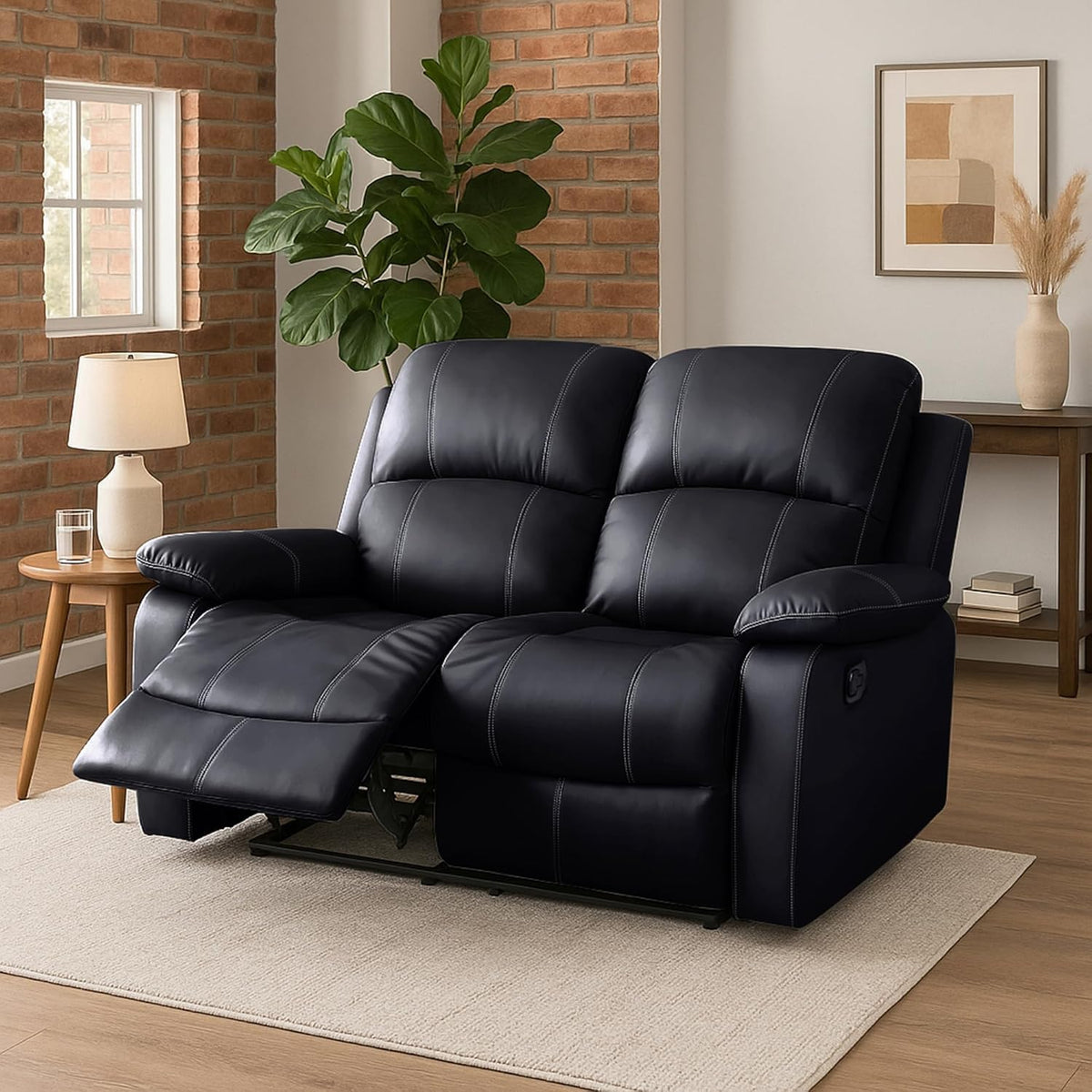 Manual Recliner Sofa 2 Seater Faux Leather | Black