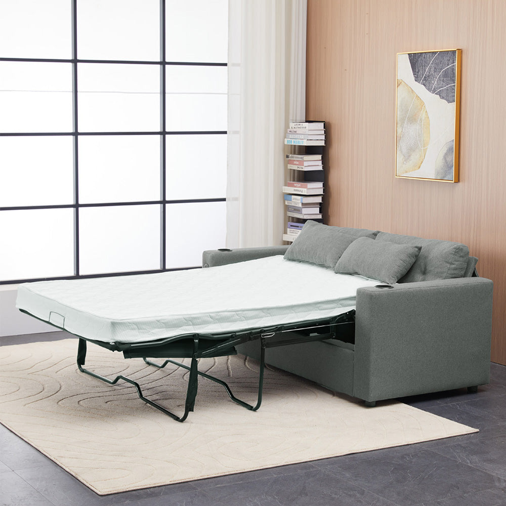 2 Seater Sofa Bed With Cup Holders And Pillows