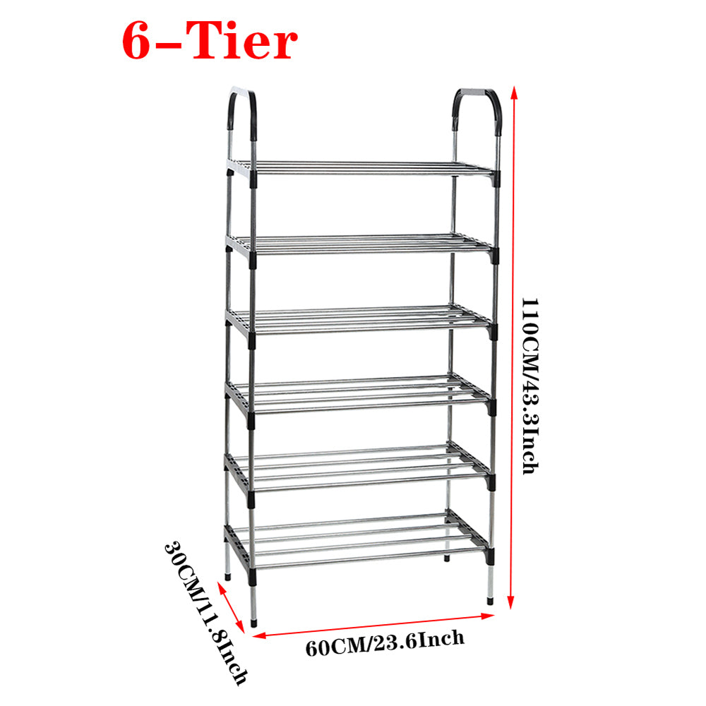 Multi Tiers Shoe Rack Organizer Stackable Space Saving Shoe Shelf | 6 | Black