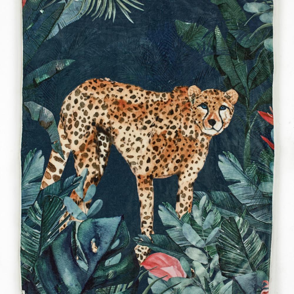 Cheetah Printed Throw With Faux Fur Back