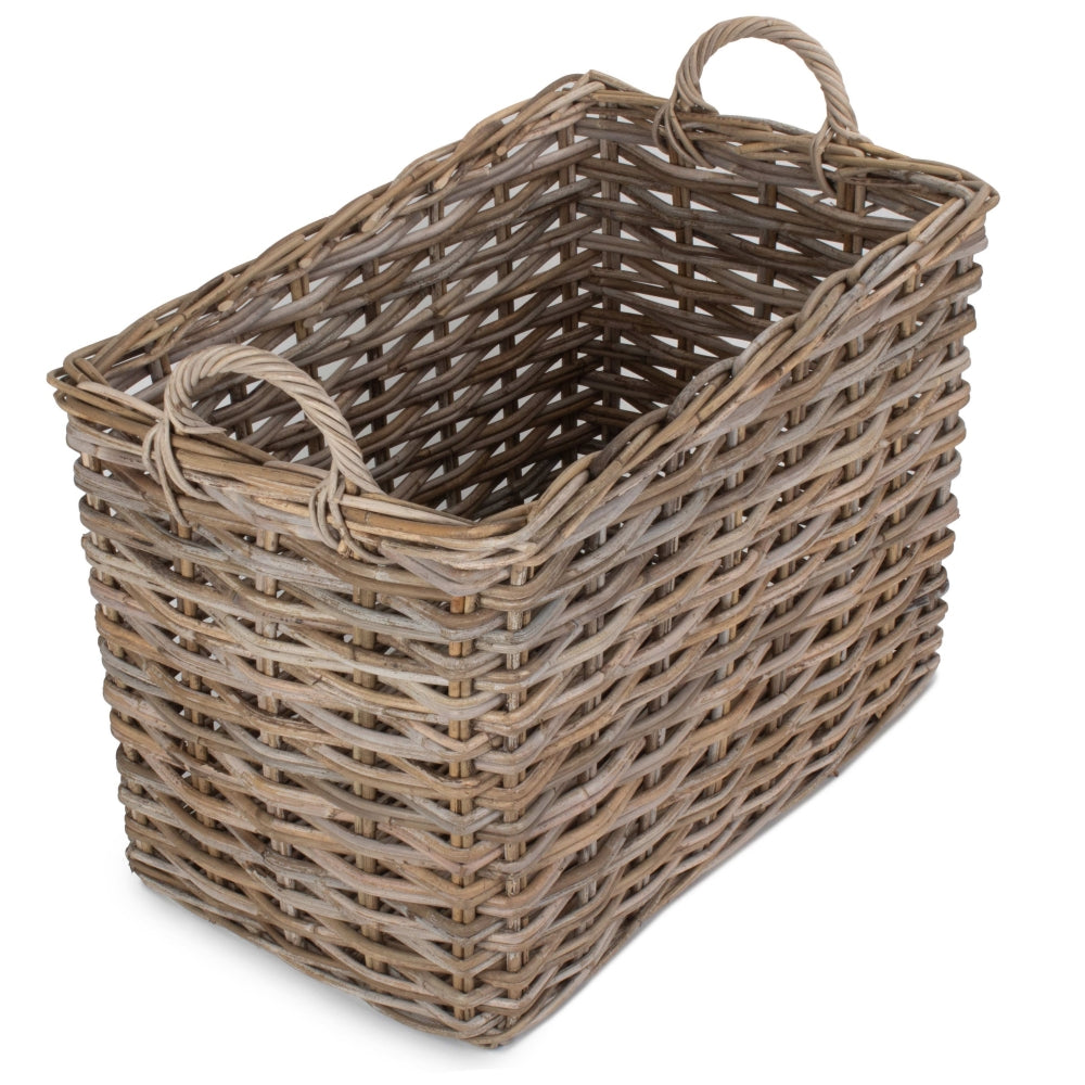 Rectangular Grey Rattan Hallway Log Basket | Small | Brown