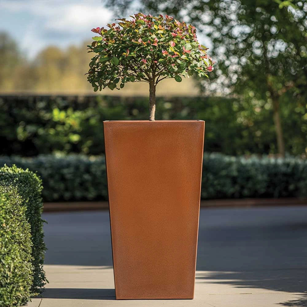 Zinc Galvanised Tall Flared Tapered Square Planter | 30cm x 30cm x 70cm | Copper