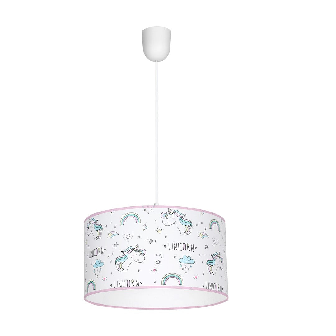 Unicorn Pendant Lamp 1xe27 Perfect For Nursery Or Bedroom 30cm Shade Hand Made With Pastel Colurs And Unicorn Motifs