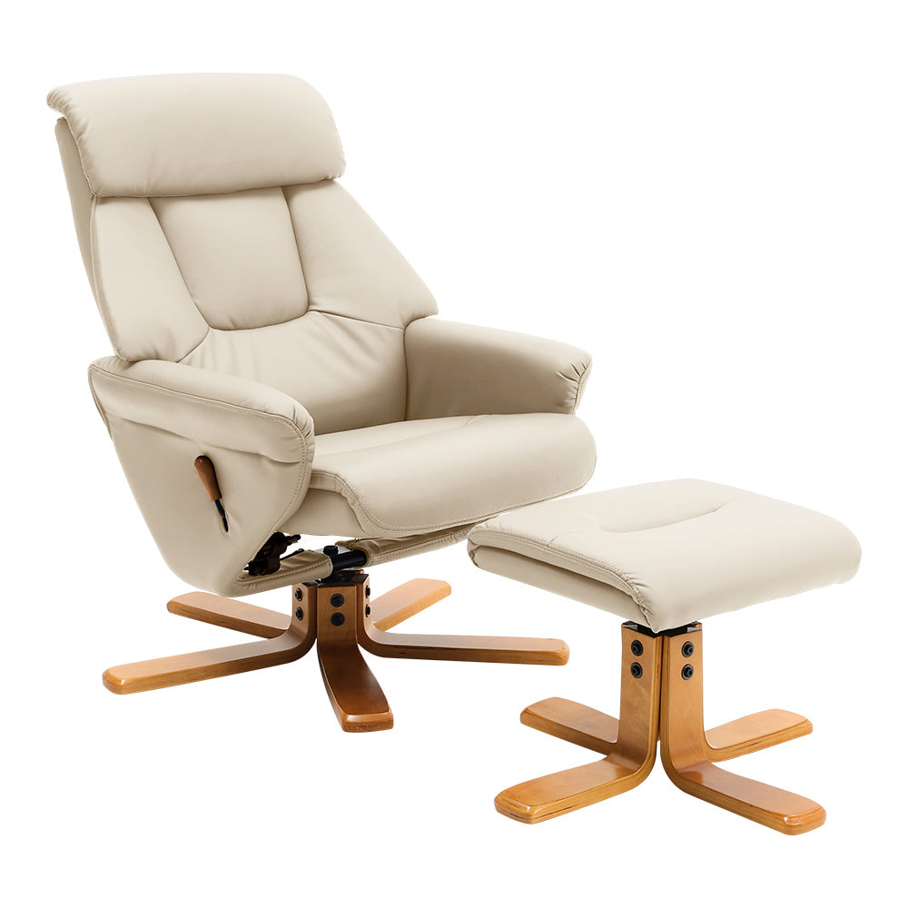 Swivel Faux Leather Lounge Recliner With Footstool