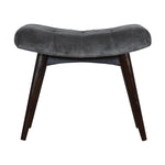 Solid Wood Grey Cotton Velvet Curved Bench