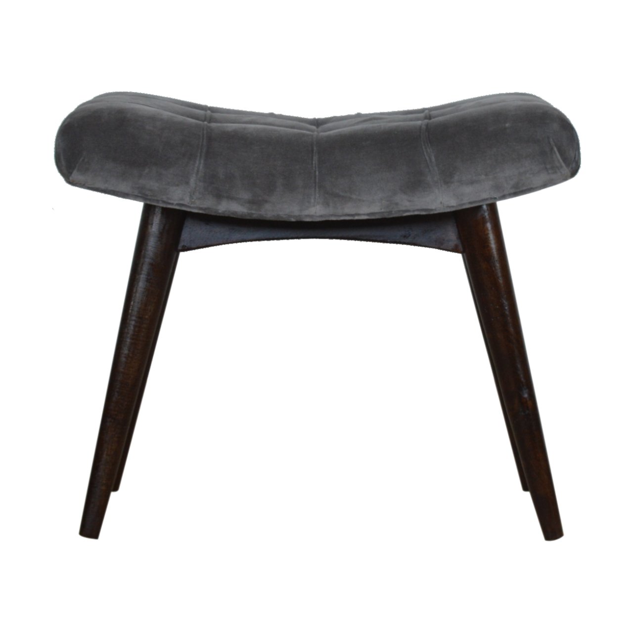 Solid Wood Grey Cotton Velvet Curved Bench