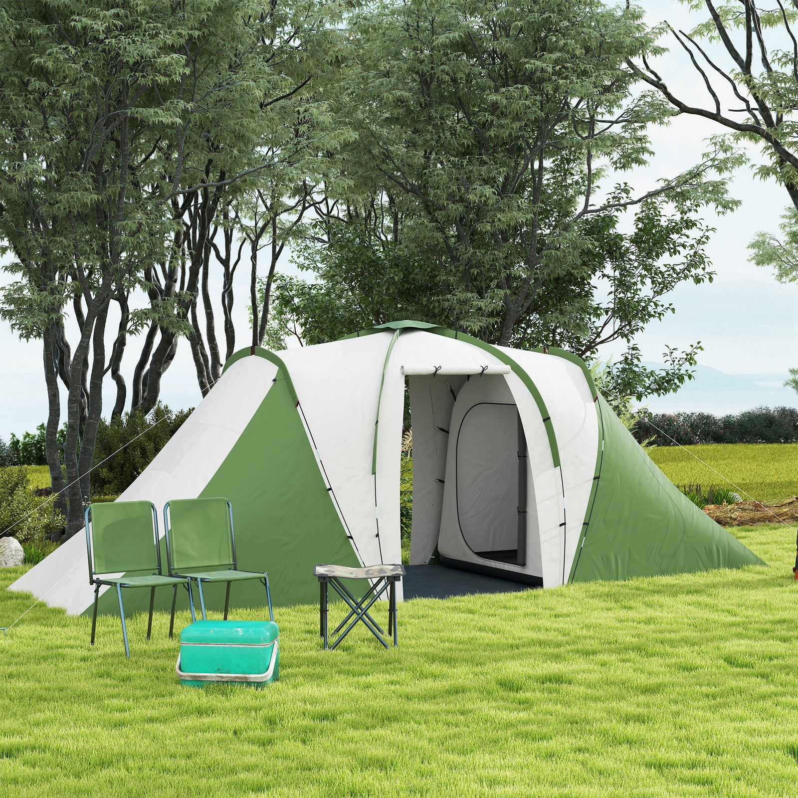 Outsunny 4-6 Man Tunnel Tent, 2000mm Waterproof, 2 Bedroom
