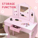 Kids Dressing Table Set Make Up W/ Stool, Drawer, For Playroom | Pink
