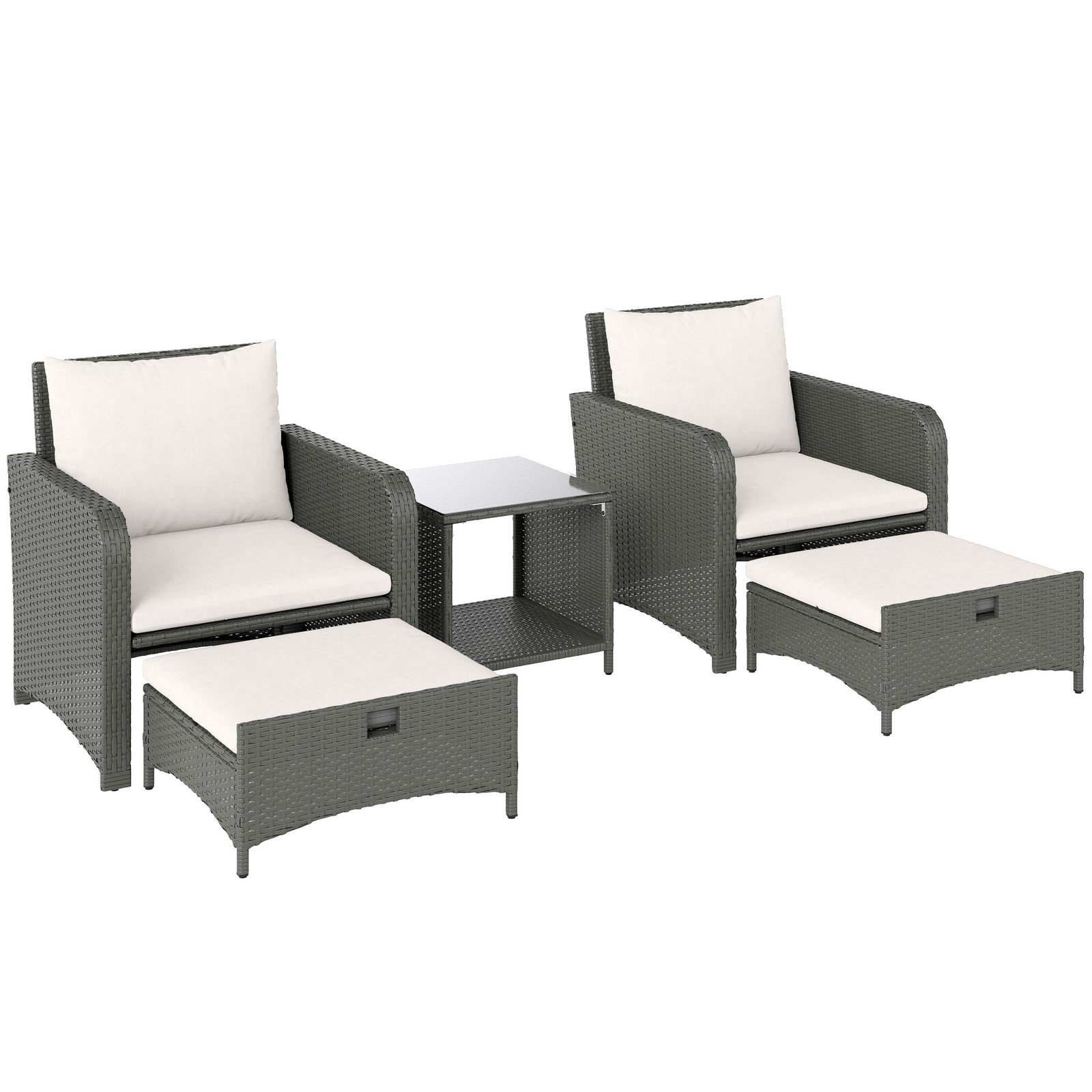 Wicker Patio Conversation Set With 2 Armchairs And 6 Cushions | Cream