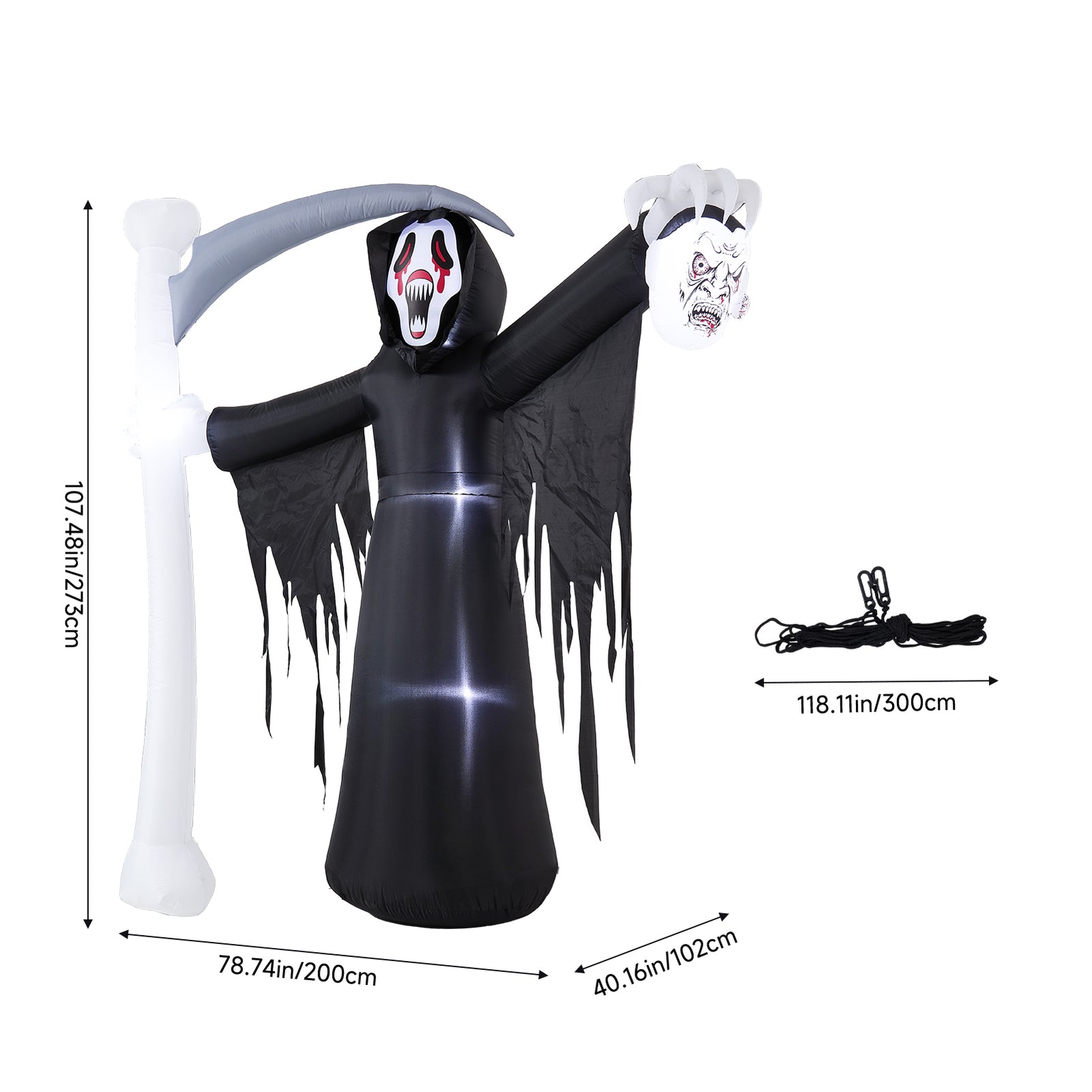Breeins 8 Ft Halloween Inflatable Grim Reaper With Led Lights