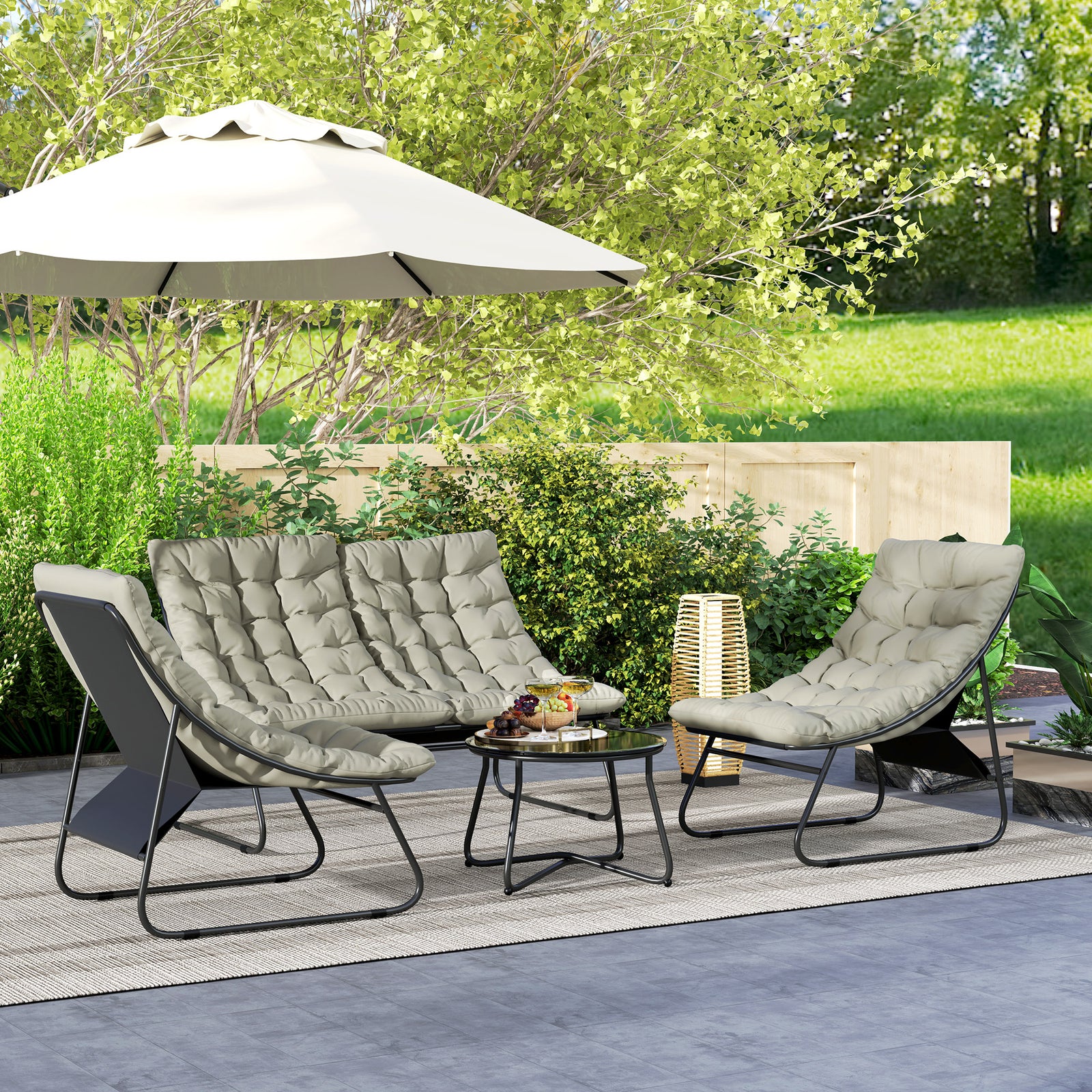 4 Pc Garden Furniture Set With Loveseat, Chairs, Table | Light Grey