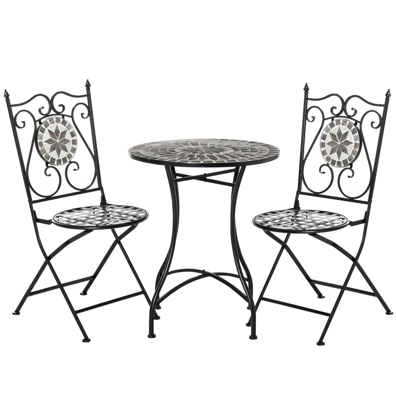 3 Pcs Mosaic Tile Garden Bistro Set Outdoor W/table 2 Chairs