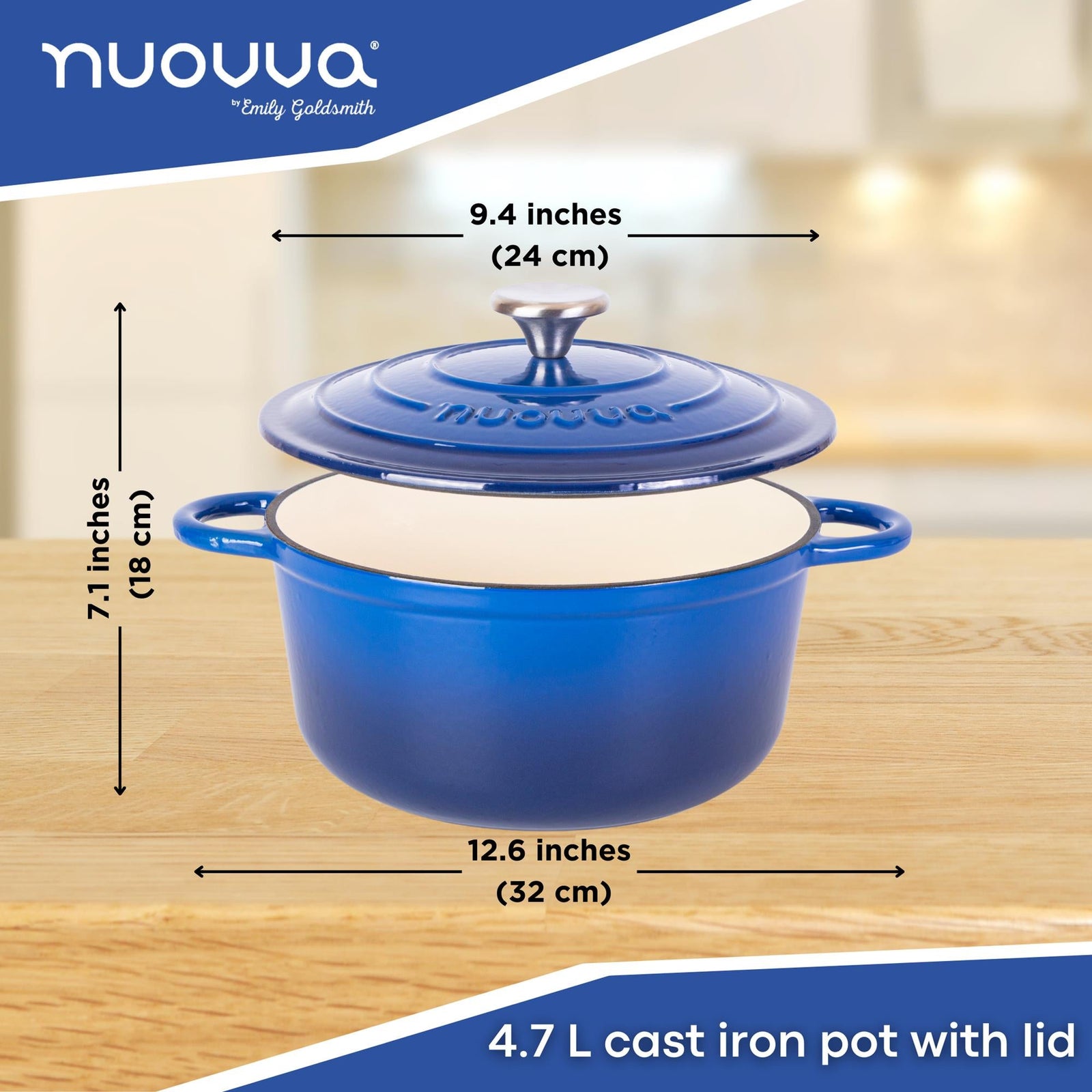 Cast Iron Dutch Oven With Lid Casserole - 24cm (4.7l) | Dark Blue
