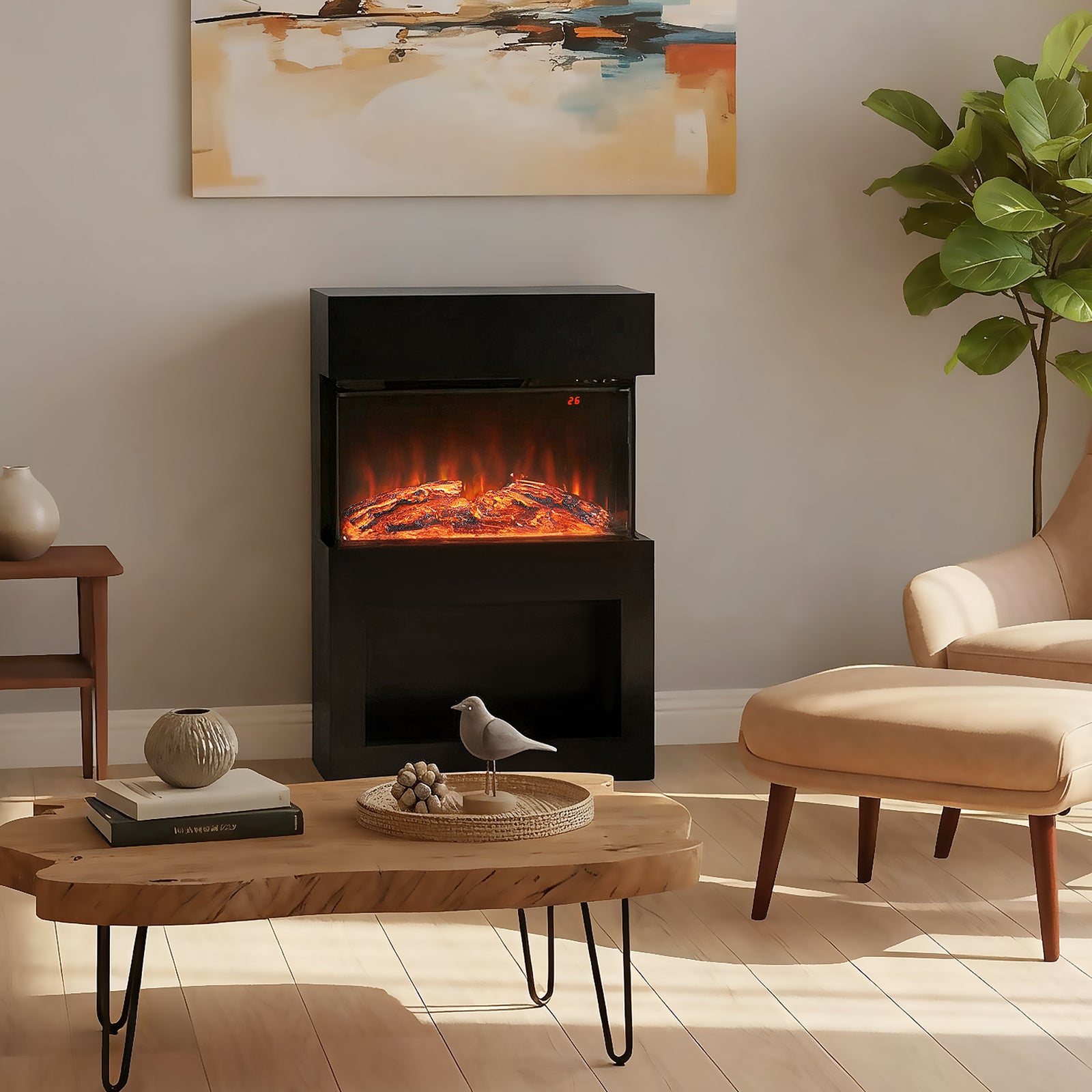 1000w/2000w Electric Fire And Mantel With Remote & Timer, Black