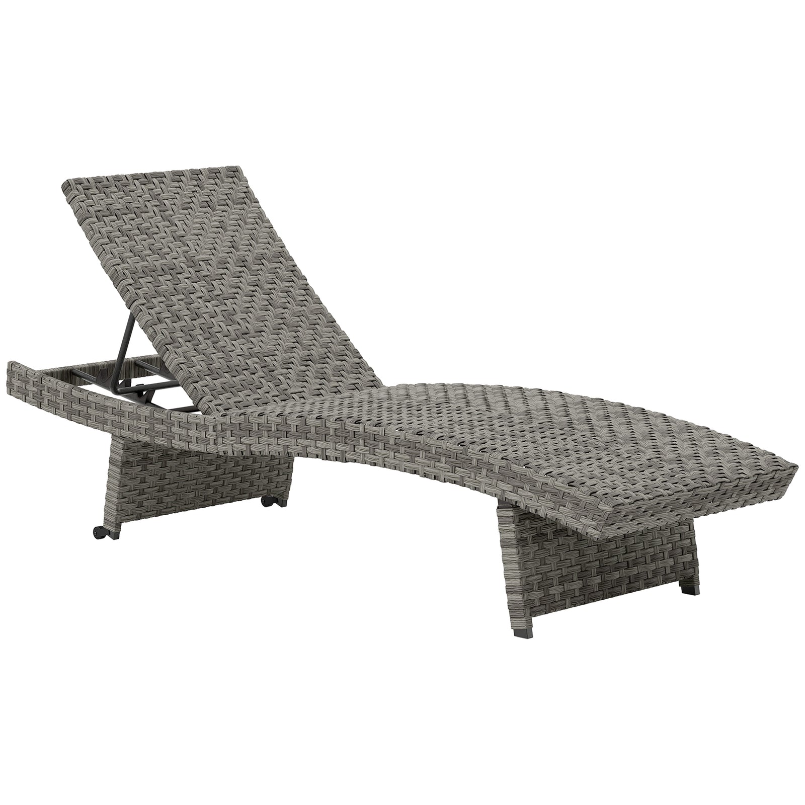 Pe Rattan Sun Lounger With 4-level Adjustable Backrest | Dark Gray