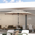 3-tier Garden Parasol W/ Solar Led Lights, Tilt, Crank | Khaki