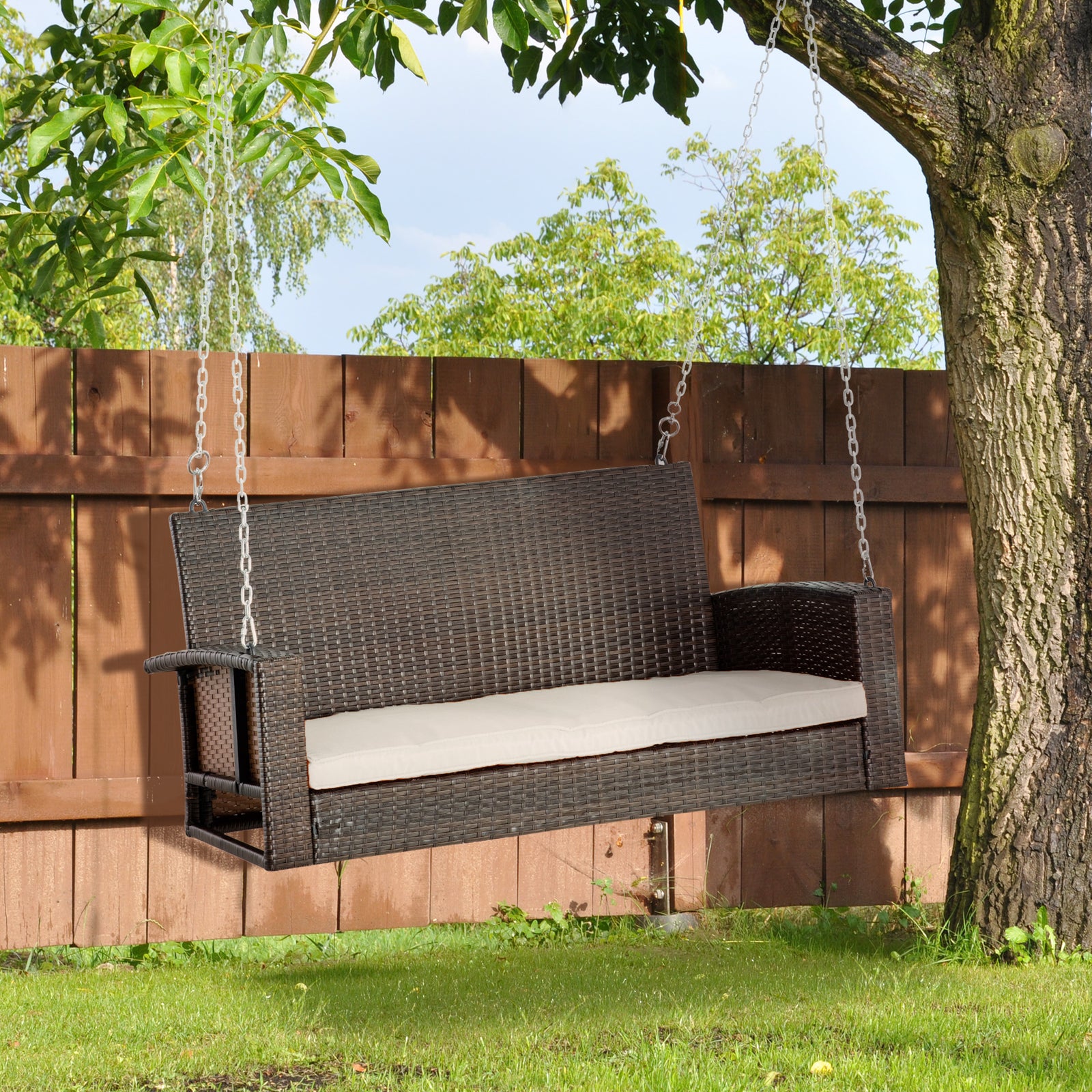 2-person Outdoor Wicker Hanging Porch Swing Bench W/ Seat