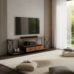Modern Tv Stand With Fabric Drawers, Spacious Storage Entertainment Center | Brown