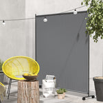 6ft Metal Garden Screen Divider W/ Wheels, Grey