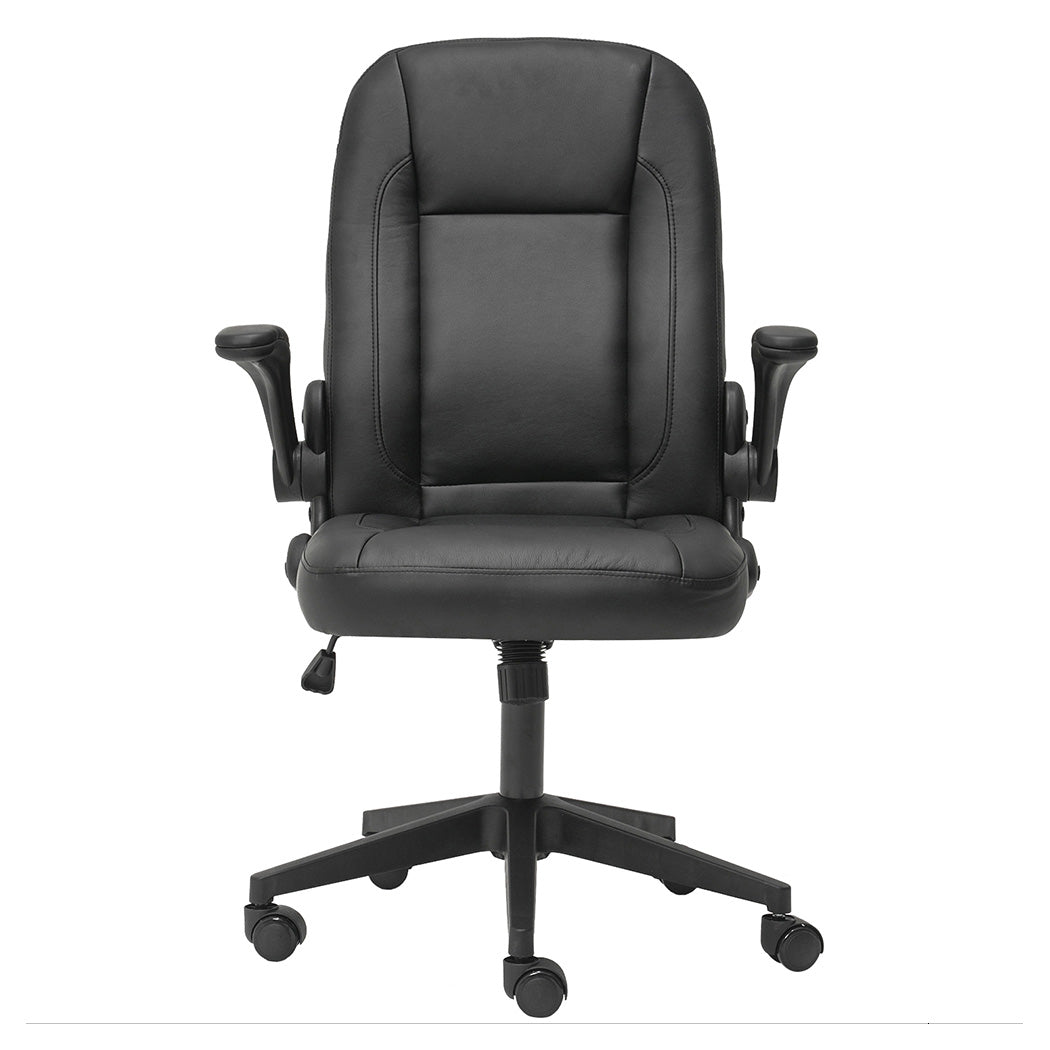 Ergonomic Office Computer Chair Pu Leather Swivel Recliner With Flip-up Armrests | Black