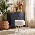 Breeins White Round Plush Vanity Stool With Metal Legs